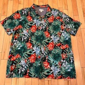 Sun + Stone Men's Elio Floral Linen Short Sleeve Shirt. XXL.